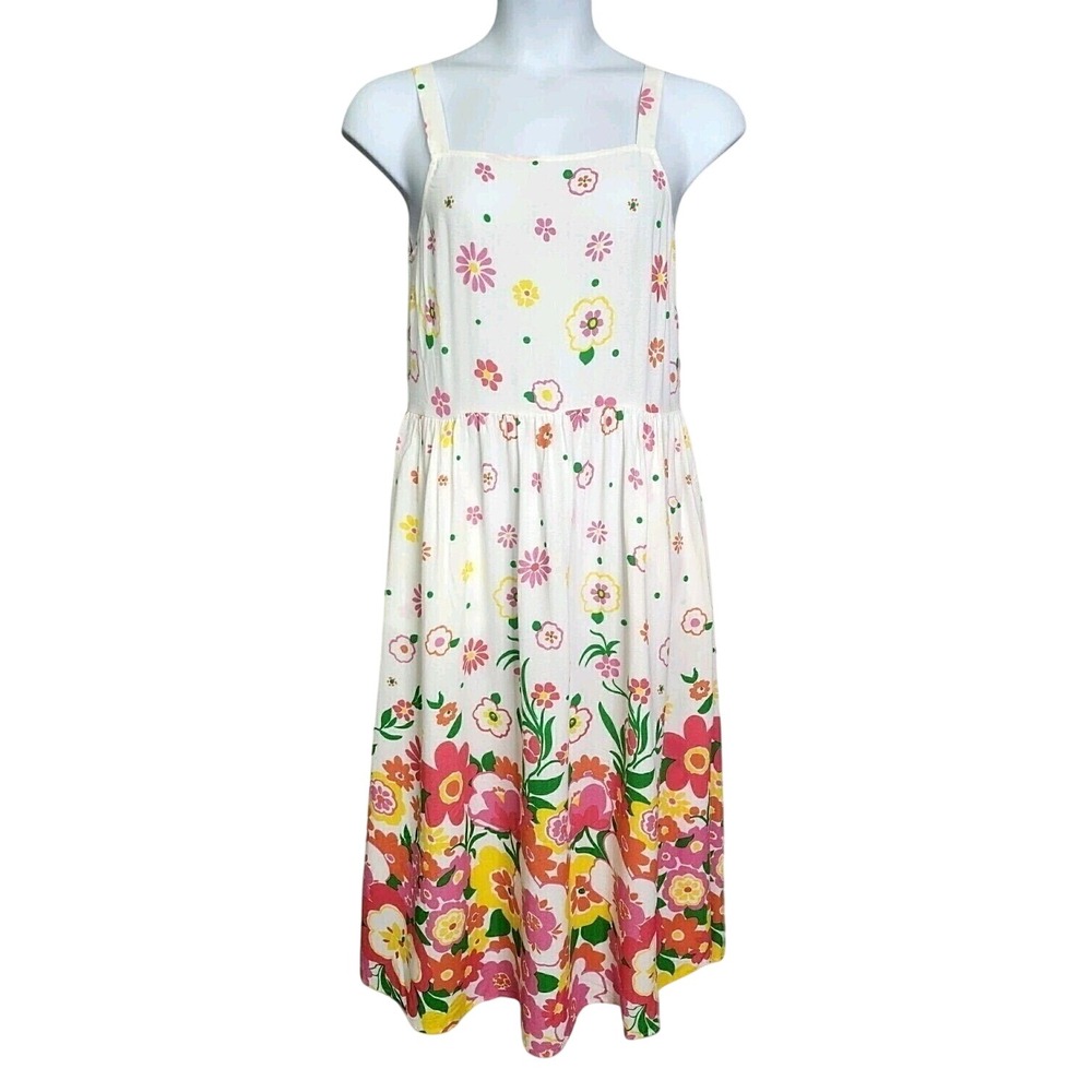 Mister Zimi Sophie Midi Dress Women 10 White Meadow Floral Sleeveless Tropical